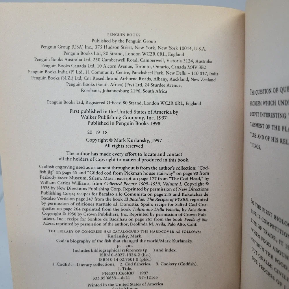 Cod A Biography of the Fish That Changed the World Mark Kurlansky‎ Penguin 1998
